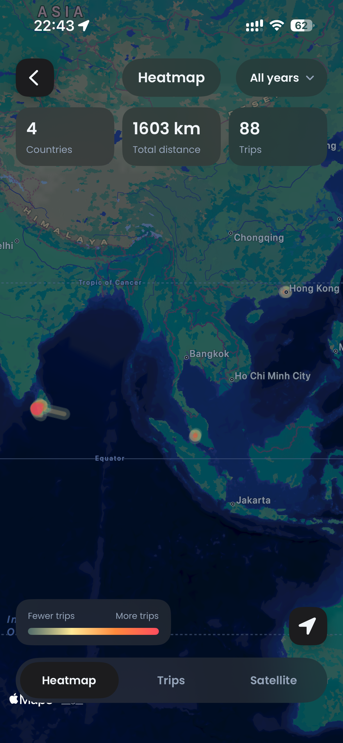 Personal travel heat map