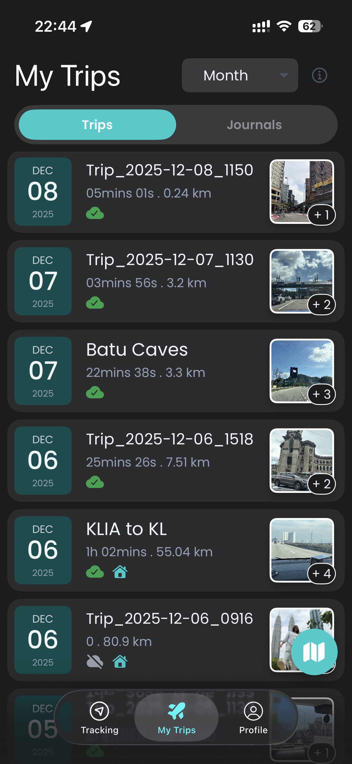 My Trips list